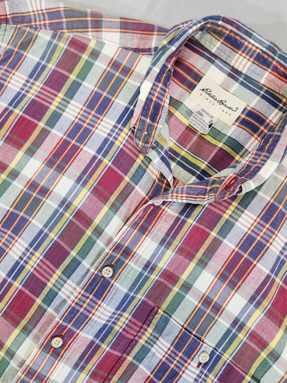 Vintage Mens Plaid Shirt Size M 90s Eddie Bauer Medium Gorpcore Collared Short S
